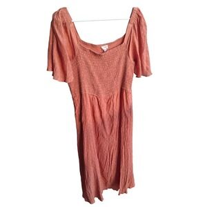 Ott 3x Orange Swiss Dot Smocked Flutter Sleeve Dress MO9288P